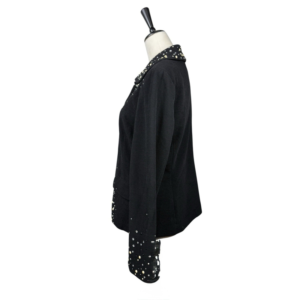 Joan Rivers Black Ribbed Rhinestone & Pearl Blazer Jacket Size Medium - Picture 5 of 9
